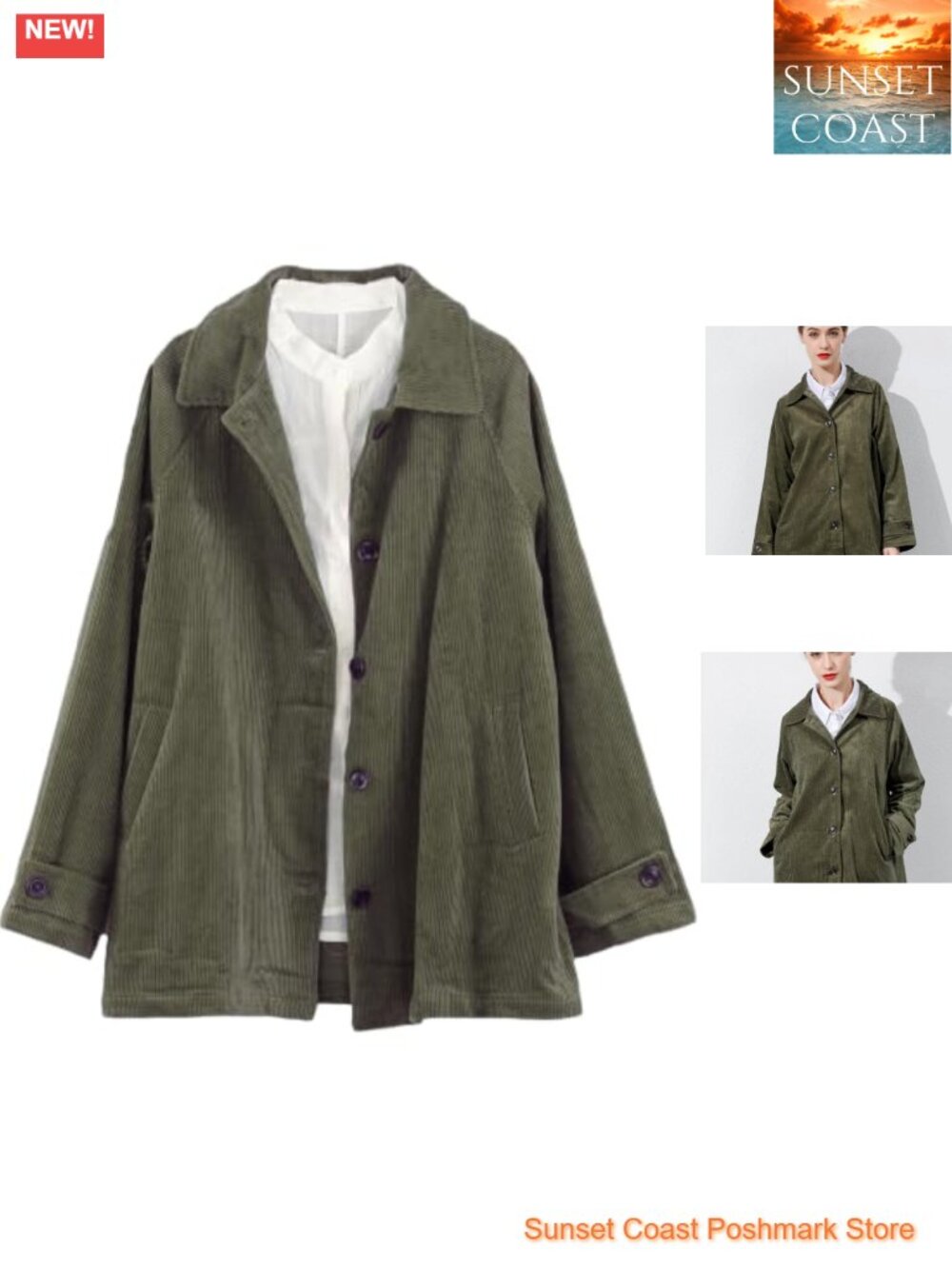 Corduroy Jacket Women's Button Down Loose Fit Overcoat with Pockets